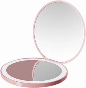 Makeup Mirror Folding Ultra-Thin Portable LED Superb HD Magnifying Long-Lasting Charge Soft Lighting (Pink [Double-Sided Mirror~one Side 2X Mirror])