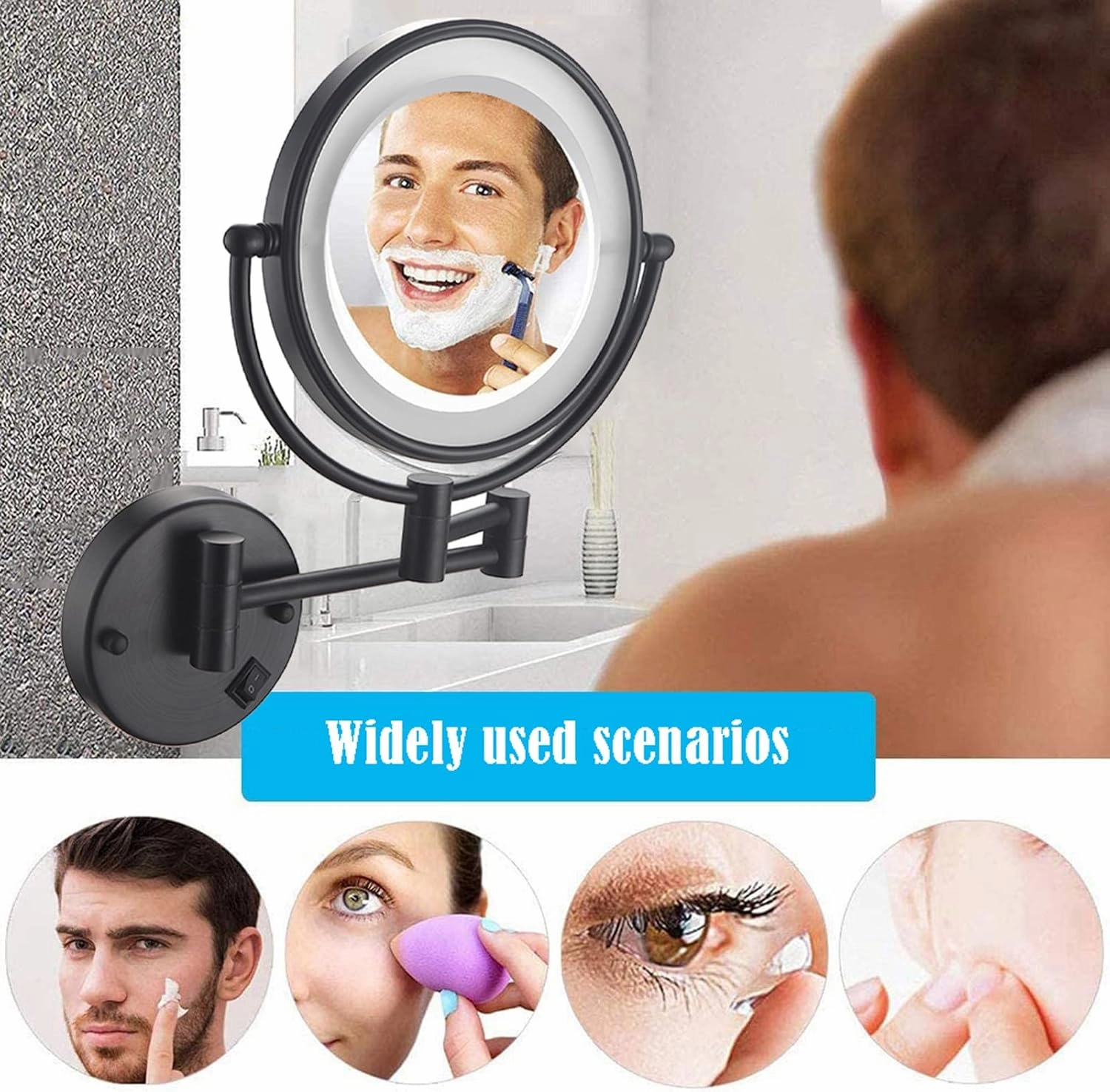 Makeup Mirror Lights Led, Wall Mounted Lighted Makeup Vanity Mirror, Rechargeable Detachable Folding 360 Degree Swivel, for Bedroom Bathroom Hotel