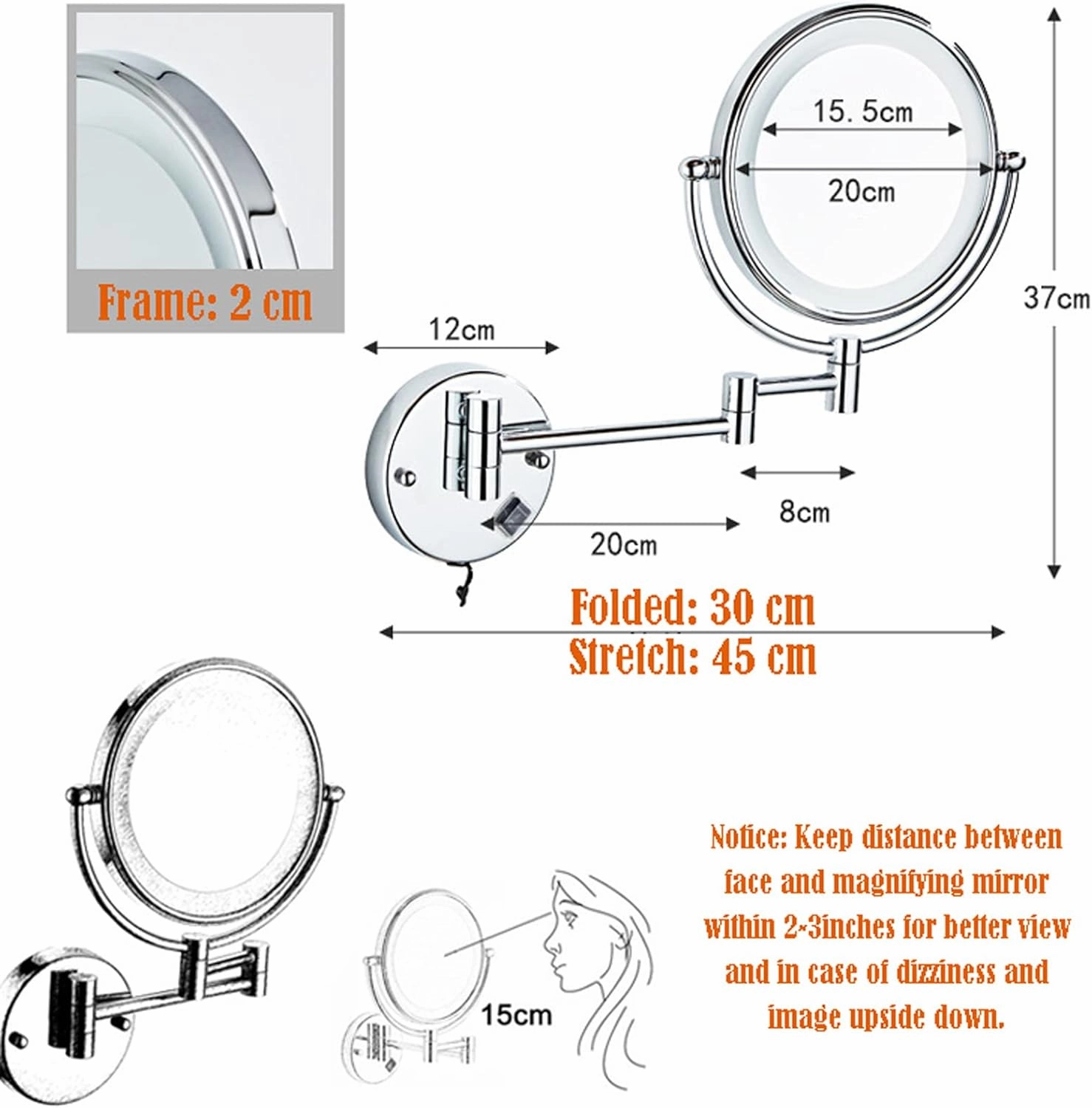 Makeup Mirror Lights Led, Wall Mounted Lighted Makeup Vanity Mirror, Rechargeable Detachable Folding 360 Degree Swivel, for Bedroom Bathroom Hotel