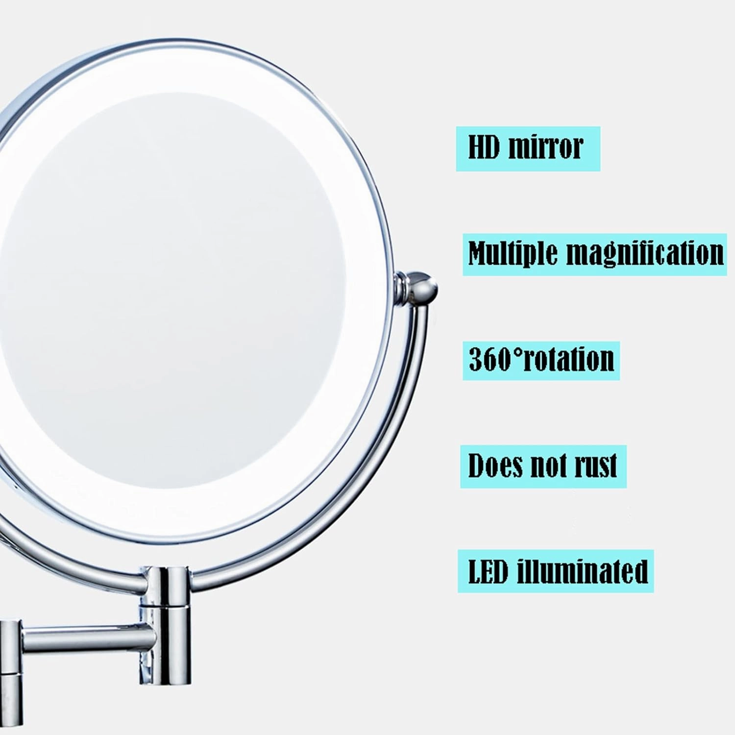 Makeup Mirror Lights Led, Wall Mounted Lighted Makeup Vanity Mirror, Rechargeable Detachable Folding 360 Degree Swivel, for Bedroom Bathroom Hotel
