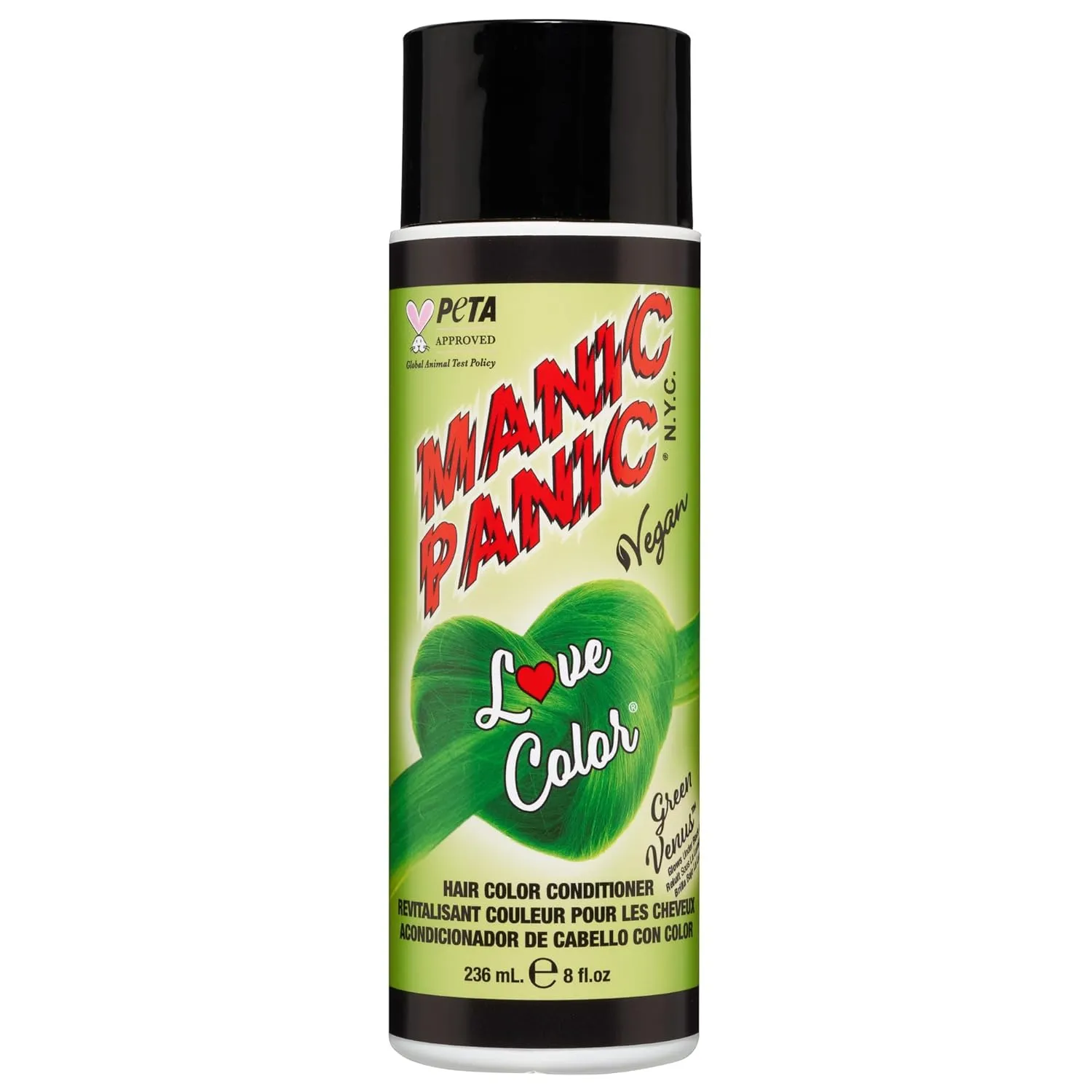 MANIC PANIC Bright Neon Green Color Depositing Conditioner - Love Color Hair Conditioner Keeps Hair Vibrant, Nourished & Refreshed - Formulated with Shea Butter & Quinoa - Green Venus (8oz)