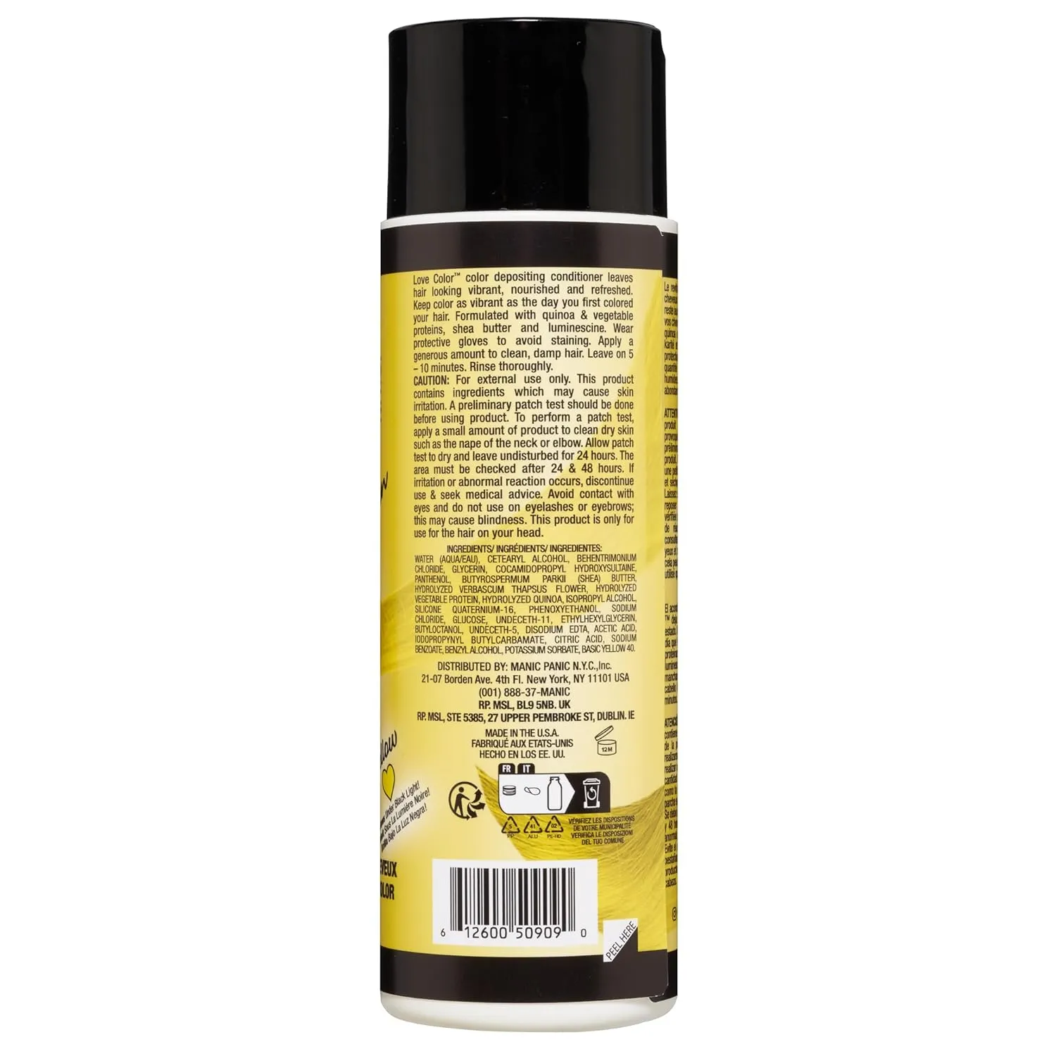MANIC PANIC Bright Neon Yellow Color Depositing Conditioner - Love Color Hair Conditioner Keeps Hair Vibrant, Nourished & Refreshed - Formulated with Shea Butter & Quinoa - Yellow Heart (8oz)