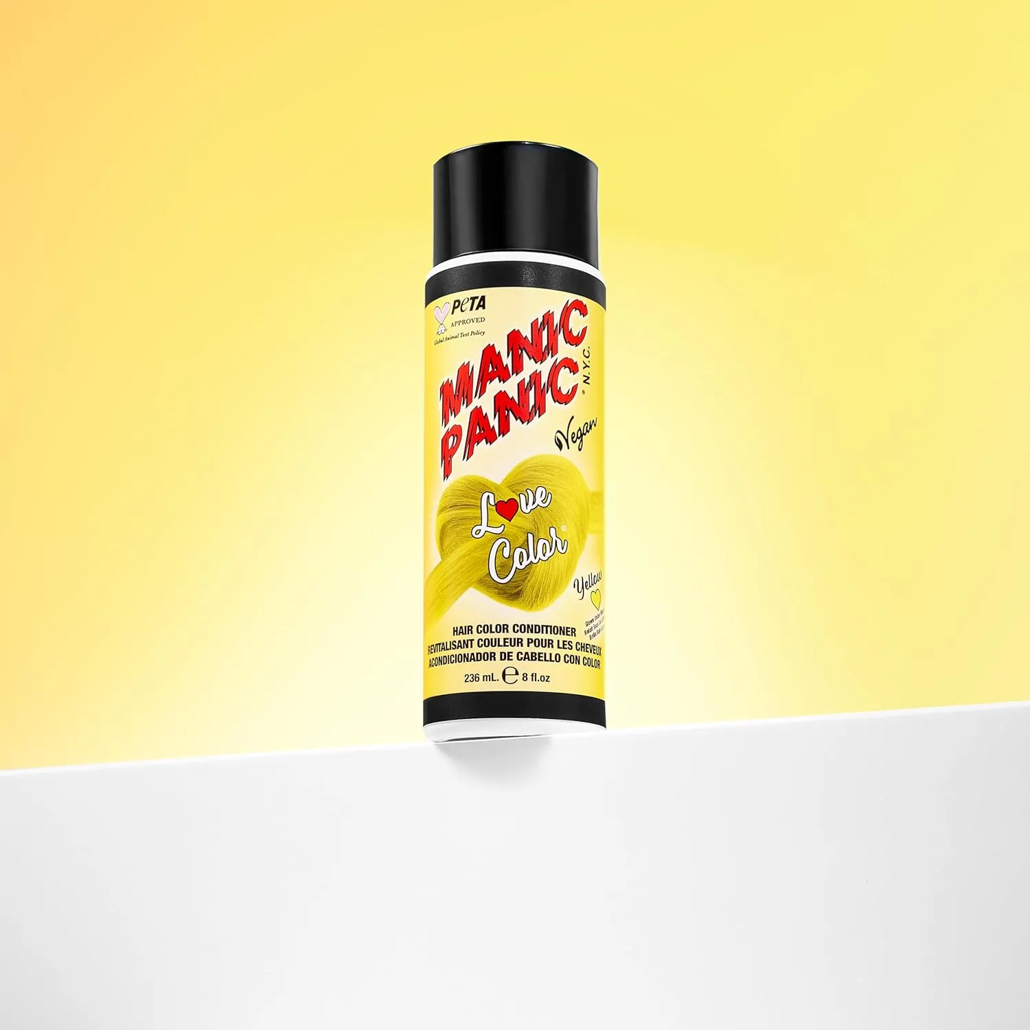 MANIC PANIC Bright Neon Yellow Color Depositing Conditioner - Love Color Hair Conditioner Keeps Hair Vibrant, Nourished & Refreshed - Formulated with Shea Butter & Quinoa - Yellow Heart (8oz)