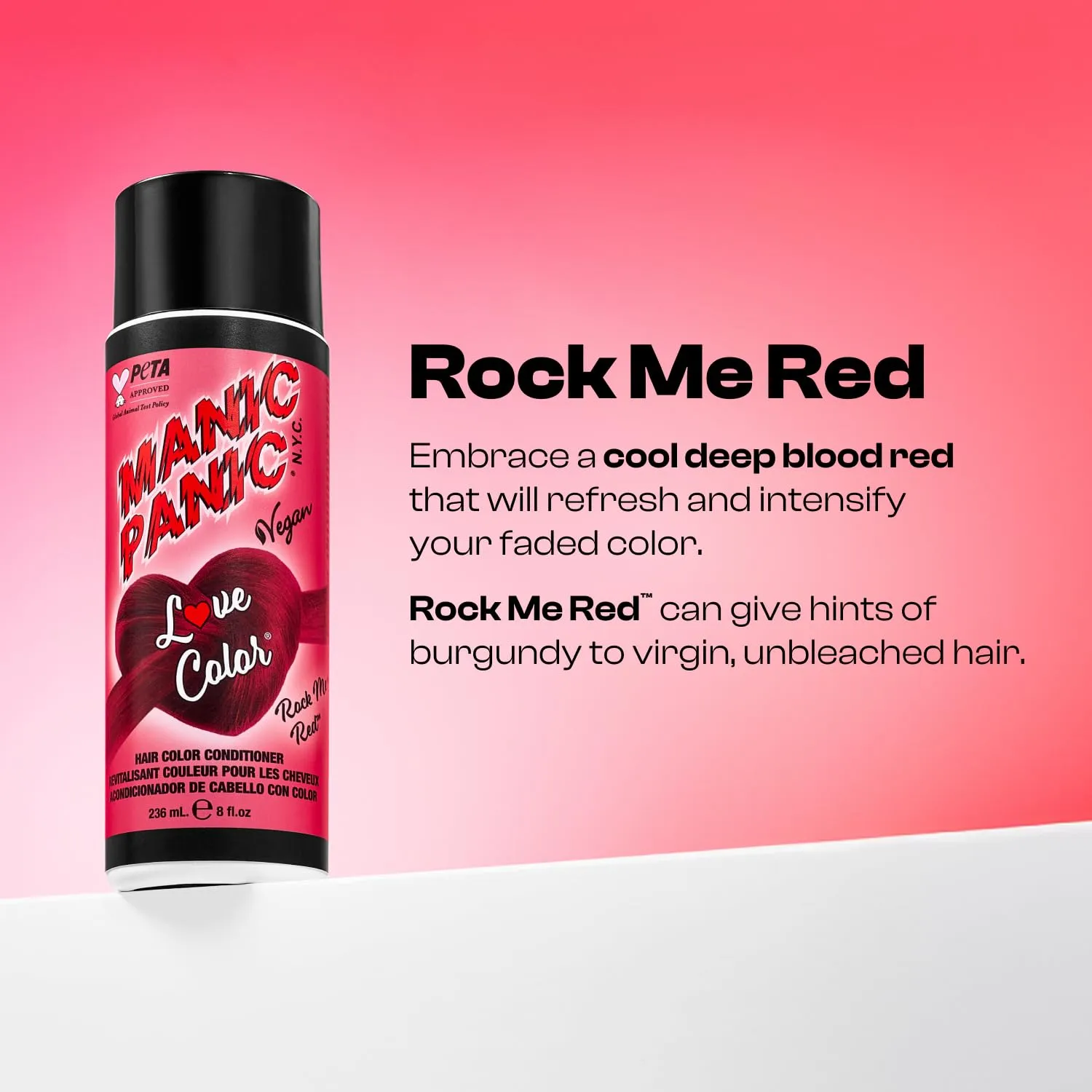 MANIC PANIC Love Colors Rock Me Red - Color Depositing Conditioner for Vibrant, Deep Blood Red Hair - Hydration, Vegan, Ammonia and Gluten-Free (8oz)