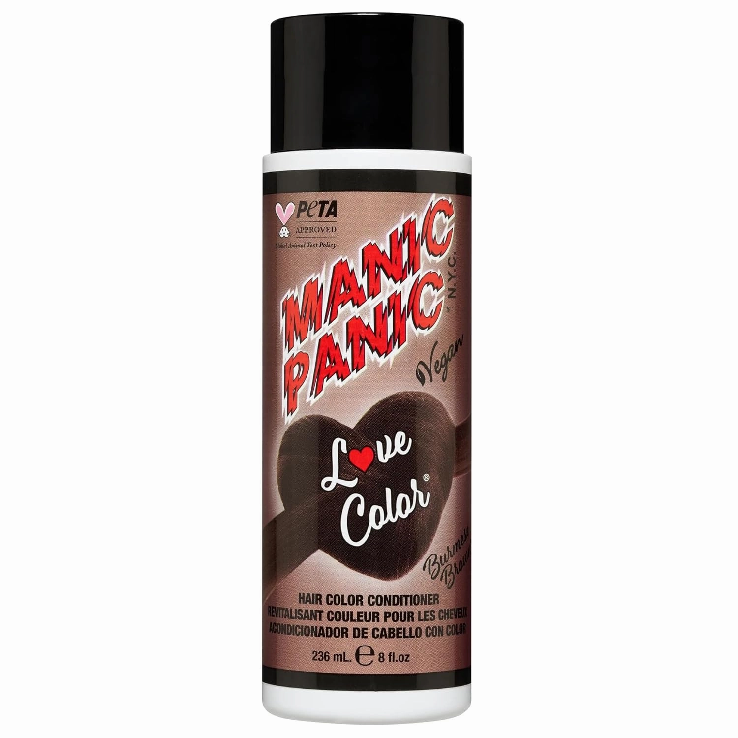 MANIC PANIC Medium Deep Brown Color Depositing Conditioner - Love Color Hair Conditioner Keeps Hair Vibrant, Nourished & Refreshed - Formulated with Shea Butter & Quinoa - Burmese Brown (8oz)