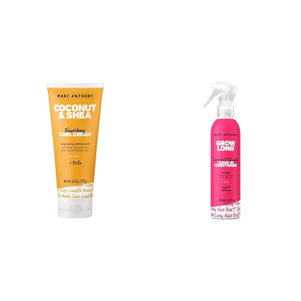 Marc Anthony Curl Cream, Coconut Oil & Shea Butter with Leave-In Conditioner Spray, Biotin, Caffeine & Ginseng