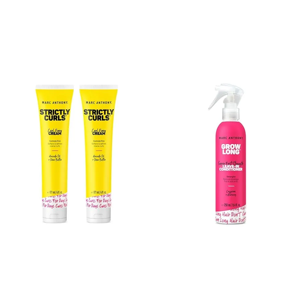 Marc Anthony Curl Cream with Shea Butter & Oils Defines & Softens Curly & Wavy Hair & Leave-In Conditioner Spray & Detangler, Grow Long Biotin - Anti-Frizz Deep Conditioner