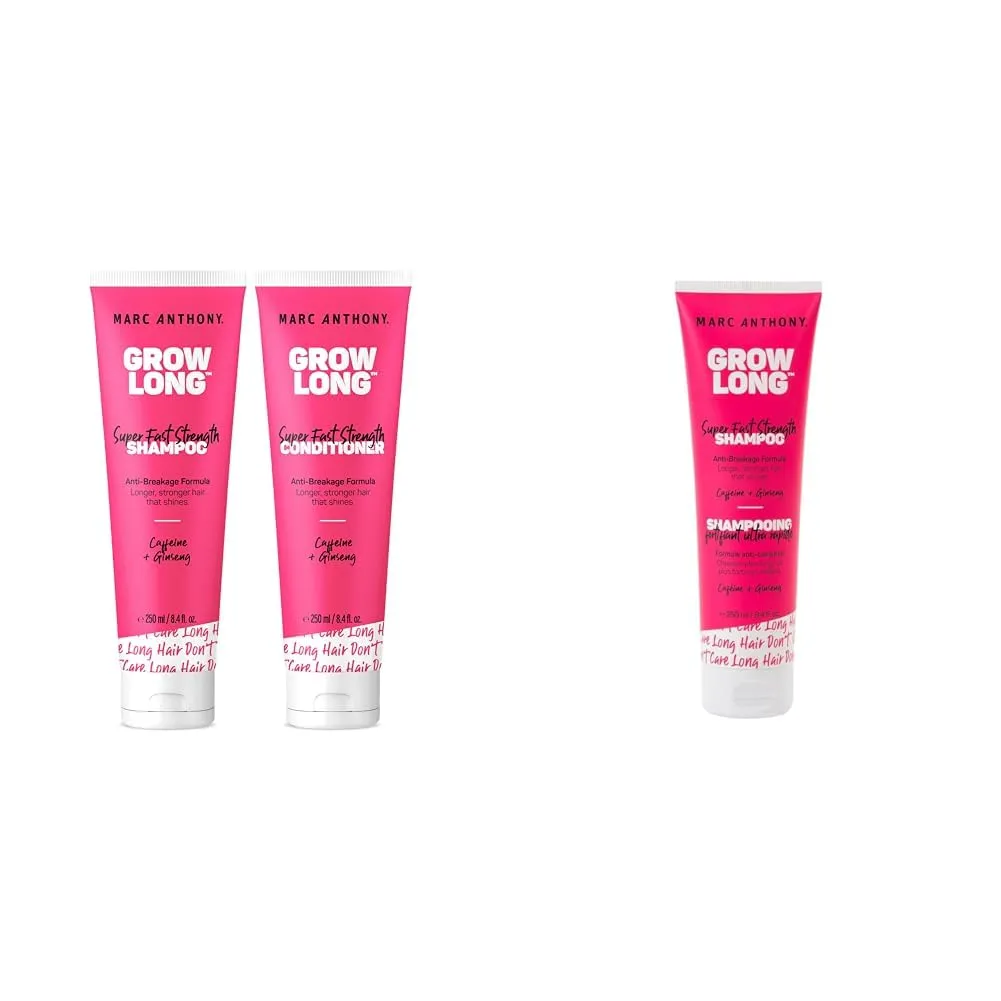 Marc Anthony Grow Long Shampoo and Conditioner Set with Super-Fast Strength Shampoo - Anti-Frizz, Anti-Breakage Formulas with Caffeine, Ginseng and Vitamin E For Longer, Stronger Hair - 8.4 fl oz