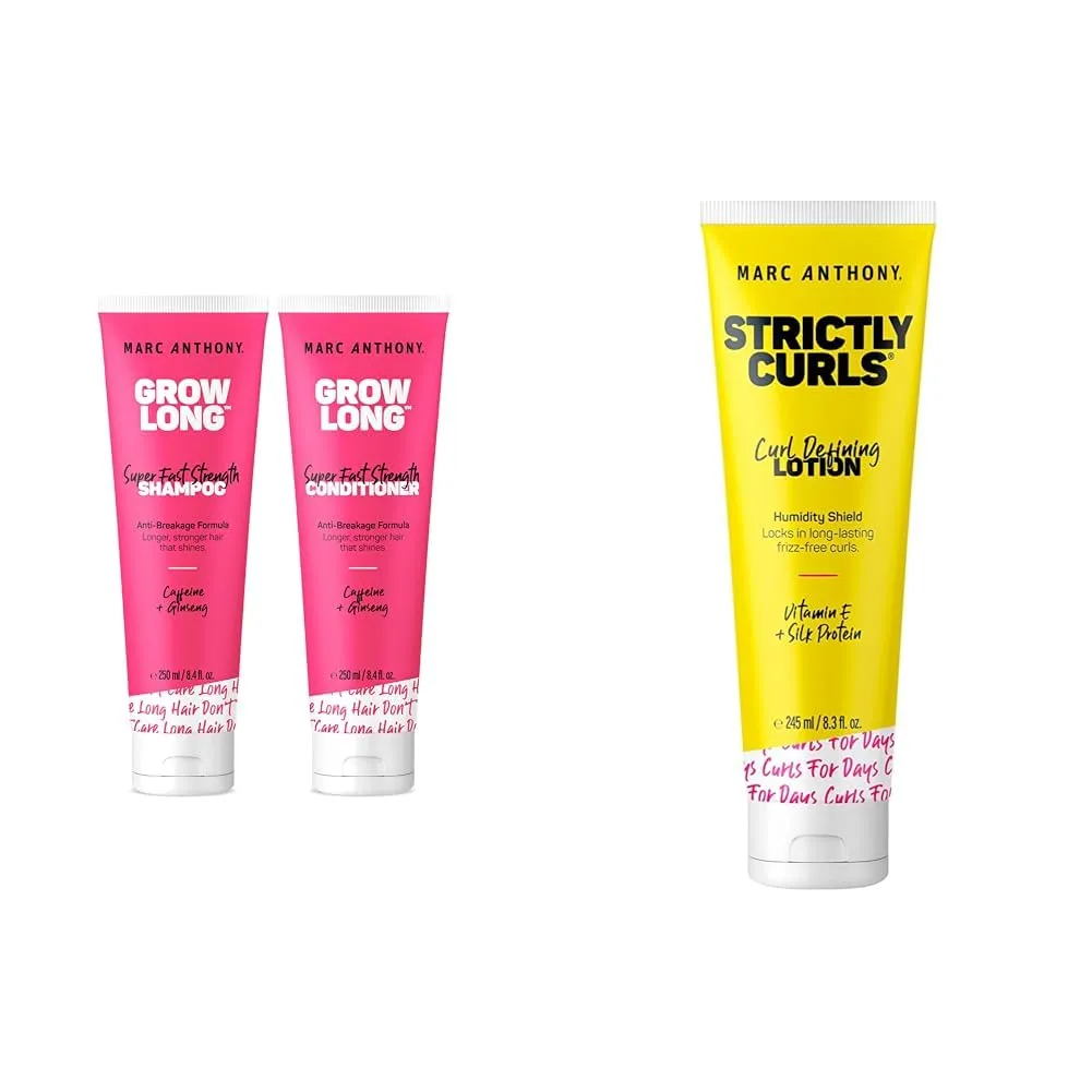 Marc Anthony Shampoo and Conditioner Gift Set, Grow Long Biotin - Anti-Frizz Deep Conditioner & Strictly Curls Curl Defining Styling Lotion, 8.3 Ounce Tube