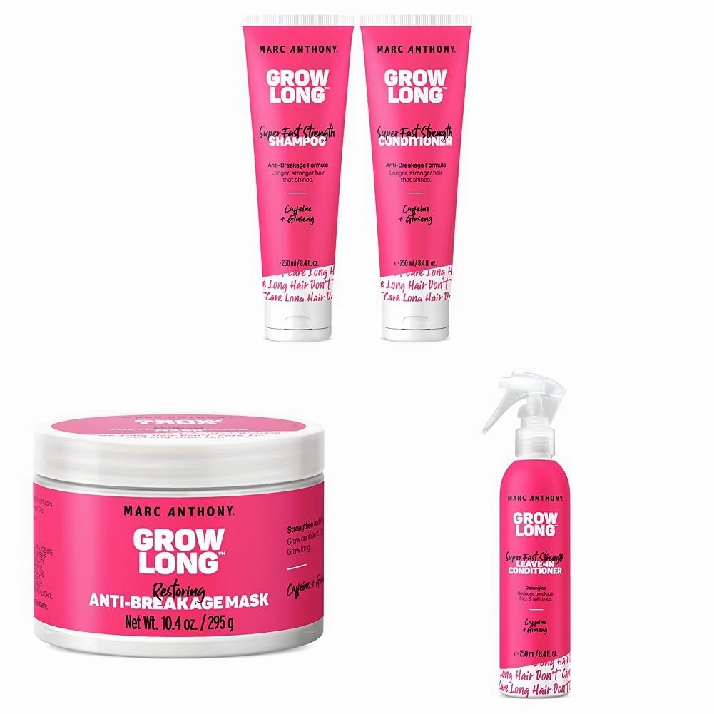 Marc Anthony Gift Set: 10 Oz Shampoo, Biotin Hair Mask, Leave-In Conditioner & Detangler for Dry, Damaged Hair - Grow Long Formula