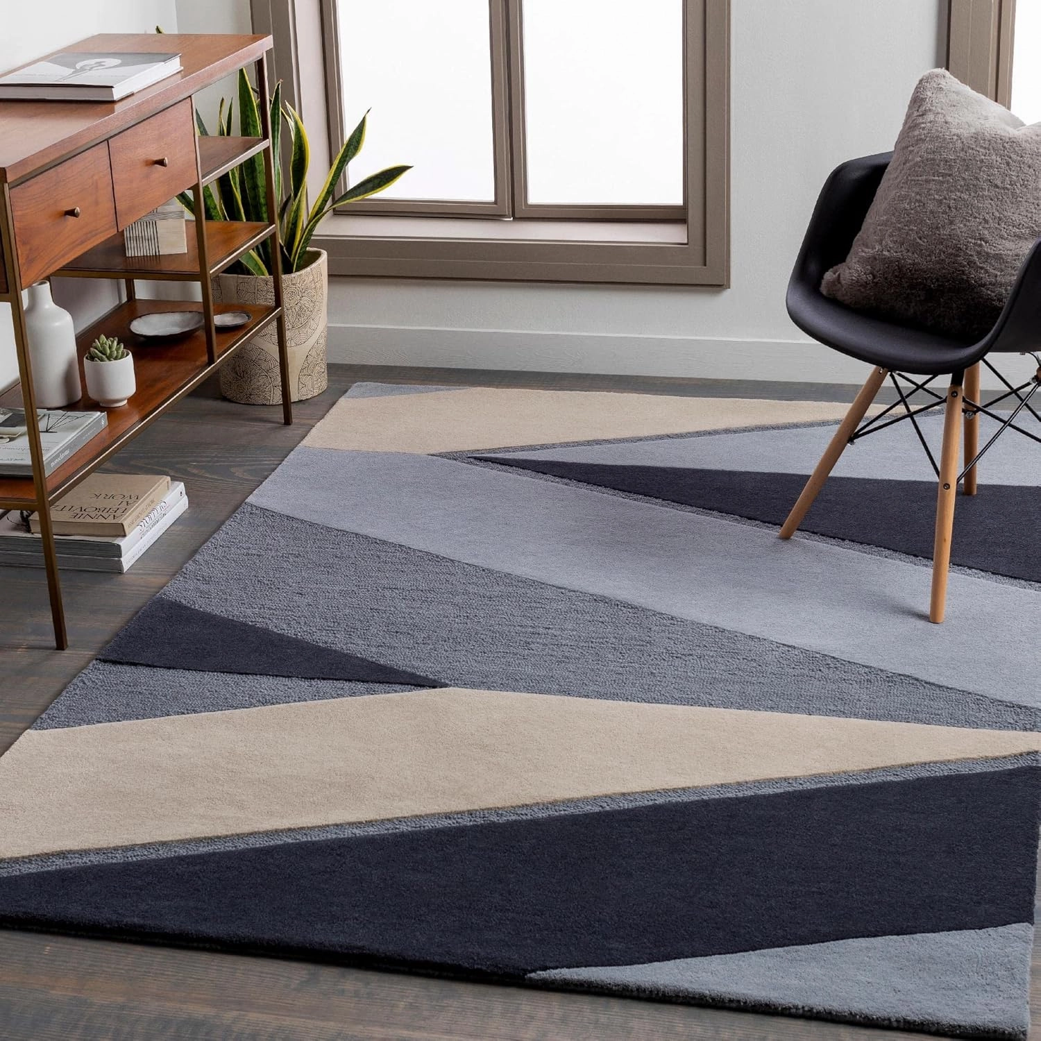 Mark&Day Wool Rugs, 2x8 Neerloon Modern Charcoal Runner Area Rug, Blue Beige Green Carpet for Hallway, Kitchen, Bedroom or Living Room (2'6" x 8' Runner)