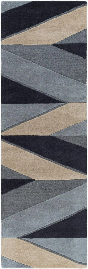 Mark&Day Wool Rugs, 2x8 Neerloon Modern Charcoal Runner Area Rug, Blue Beige Green Carpet for Hallway, Kitchen, Bedroom or Living Room (2'6" x 8' Runner)