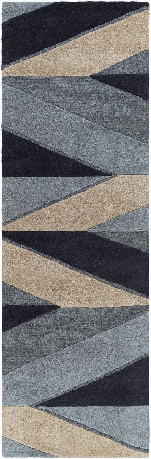 Mark&Day Wool Rugs, 2x8 Neerloon Modern Charcoal Runner Area Rug, Blue Beige Green Carpet for Hallway, Kitchen, Bedroom or Living Room (2'6" x 8' Runner)