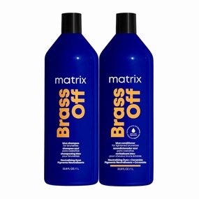 MATRIX Brass Off Blue Shampoo and Pigmented Conditioner Set - Tones and Removes Brassy Orange Undertones, For Color-Treated Hair or Lightened Brunettes, Premium Salon Conditioner & Vegan, 10.1 Fl Oz