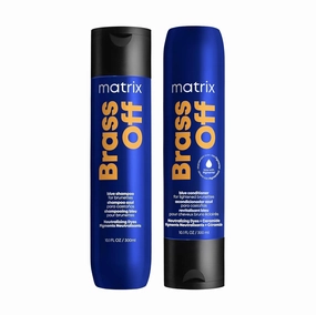 MATRIX Brass Off Blue Shampoo and Pigmented Conditioner Set - Tones and Removes Brassy Orange Undertones, For Color Treated Hair or Lightened Brunettes, Premium Salon Conditioner & Vegan