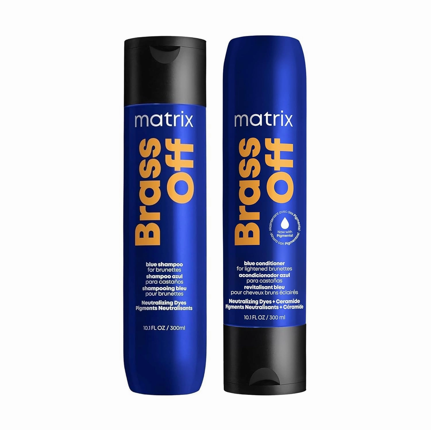MATRIX Brass Off Blue Shampoo and Pigmented Conditioner Set - Tones and Removes Brassy Orange Undertones, For Color Treated Hair or Lightened Brunettes, Premium Salon Conditioner & Vegan