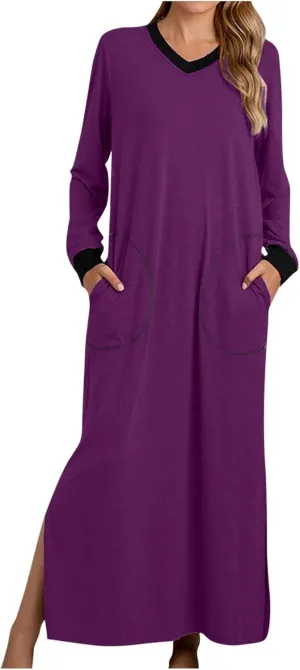 Maxi Dresses for Women 2025，Flowy Spring Dresses Modest Trendy Long Sleeve Dress Summer Beach Vacation Going Out