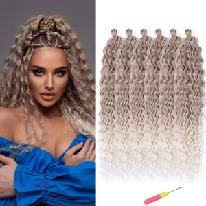 MAYSA Curly Braiding Crochet Hair Synthetic Deep Wave Crochet Hair 30 Inch 6Packs Ocean Wave Hair Extension for Women #10/56c Brown mix Blond