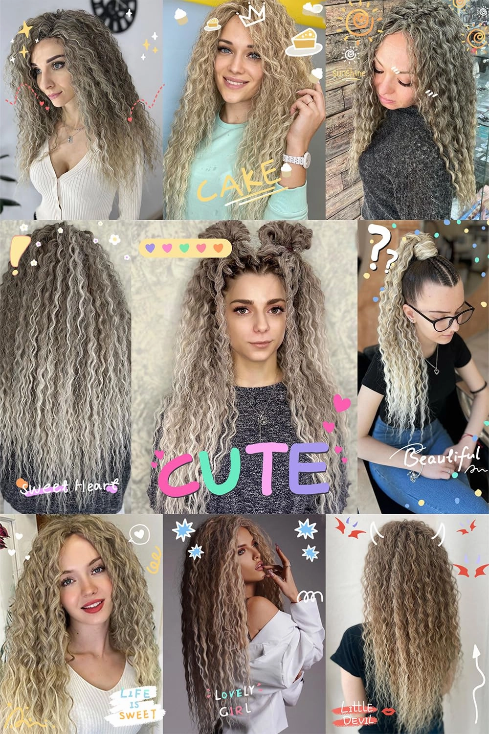 MAYSA Brown Curly Braiding Crochet Hair Extensions Synthetic Ocean Wave Crochet Hair 22inch 6Packs Ombre Crochet Hair Extension for Women #10/56c Brown mix Blond