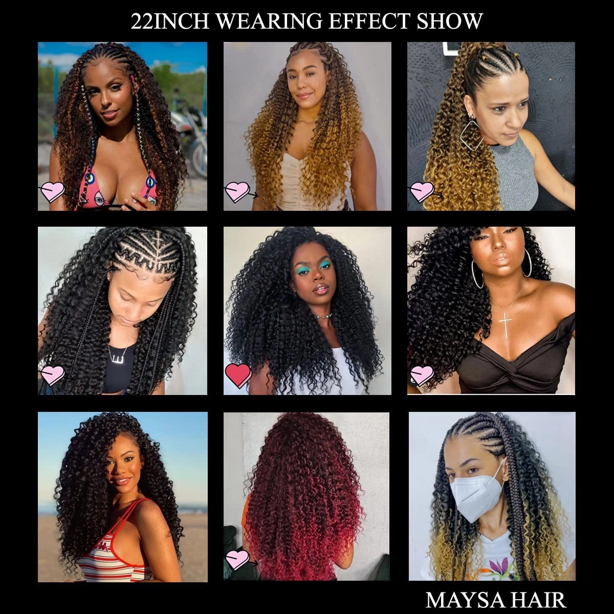 MAYSA Ocean Wave Crochet Hair Extensions 22in Crochet Hair 6Packs Soft Synthetic Braiding Curly Crochet Hair for Women #1B Natural Black
