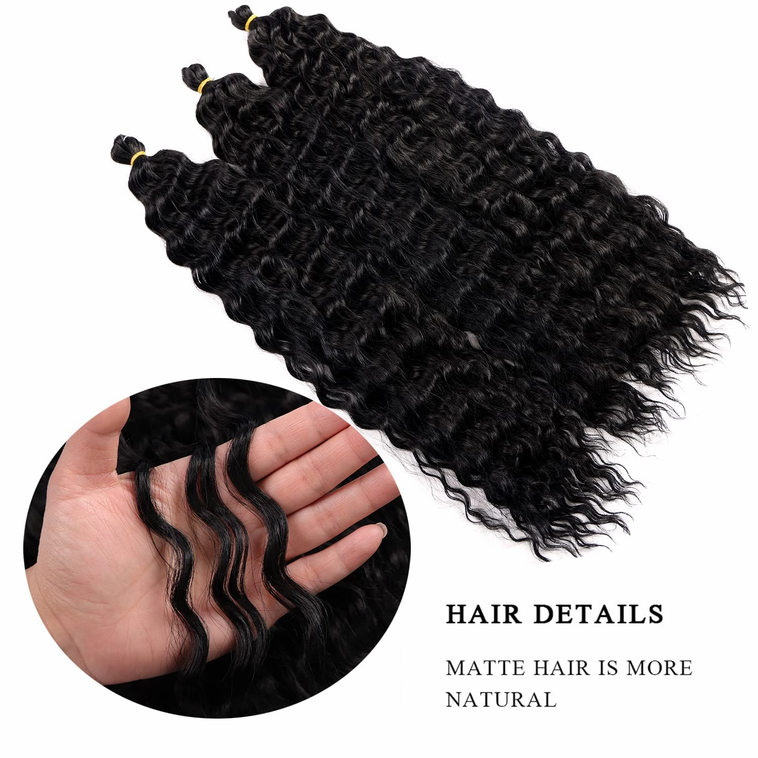 MAYSA Ocean Wave Crochet Hair Extensions 22in Crochet Hair 6Packs Soft Synthetic Braiding Curly Crochet Hair for Women #1B Natural Black