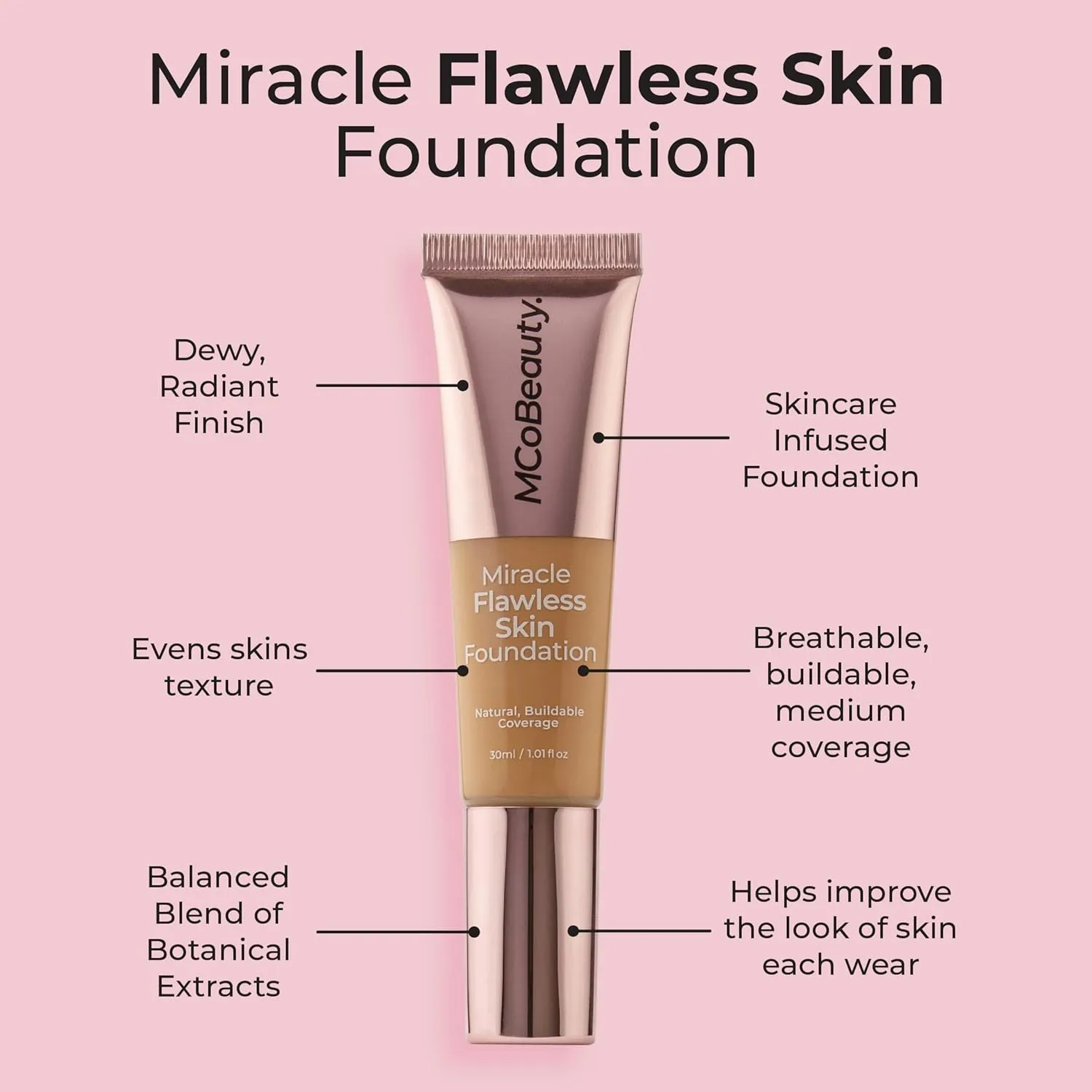 MCoBeauty Miracle Flawless Skin Foundation, 3 Light Nude, Natural, Buildable Coverage for All-Day Wear, Vegan, Cruelty Free Cosmetics