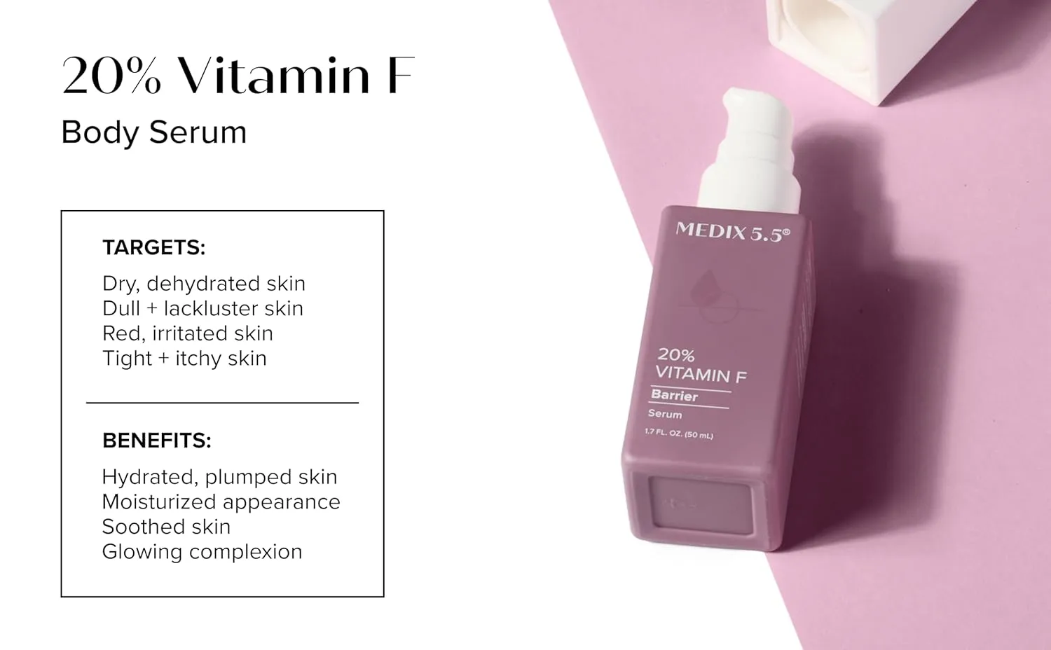 MEDIX Body & Face Moisturizer 20% Vitamin F Oil Hydrating Body Booster & Face Serum | Concentrated Vitamin F   Vitamin E Oil Super Serum For Skin Barrier | Crepey Skin Treatment, 1.7 Fl Oz