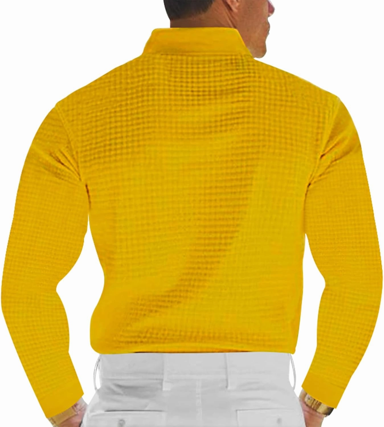 Men's Casual Vacation Solid Golf Shirt Waffle Lapel Long Sleeve Polo Shirts 2024 Fall Lightweight Button Up Tops