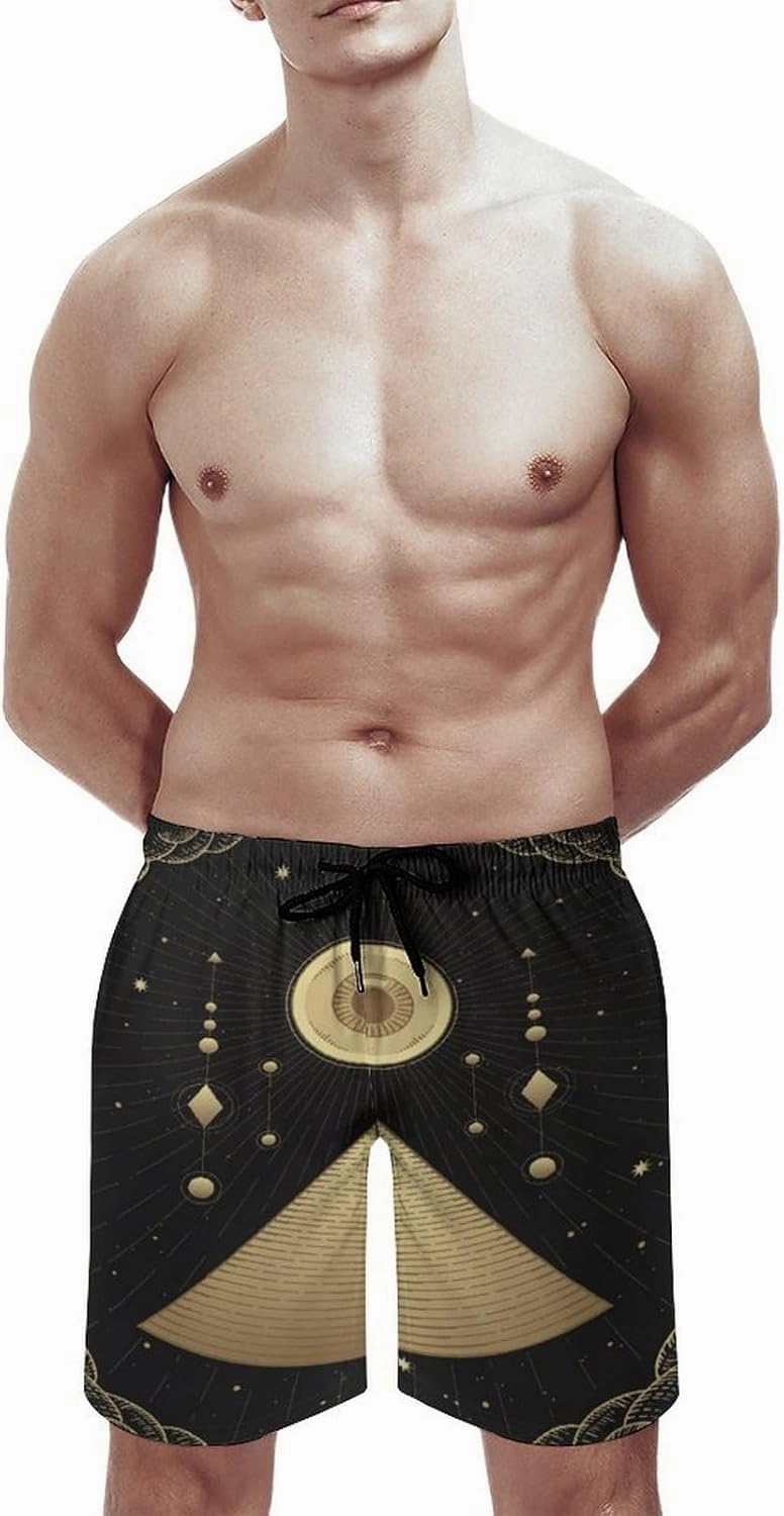 Men's Dragonfly-Moon-print2 Athletic Shorts Drawstring Graphic Shorts,