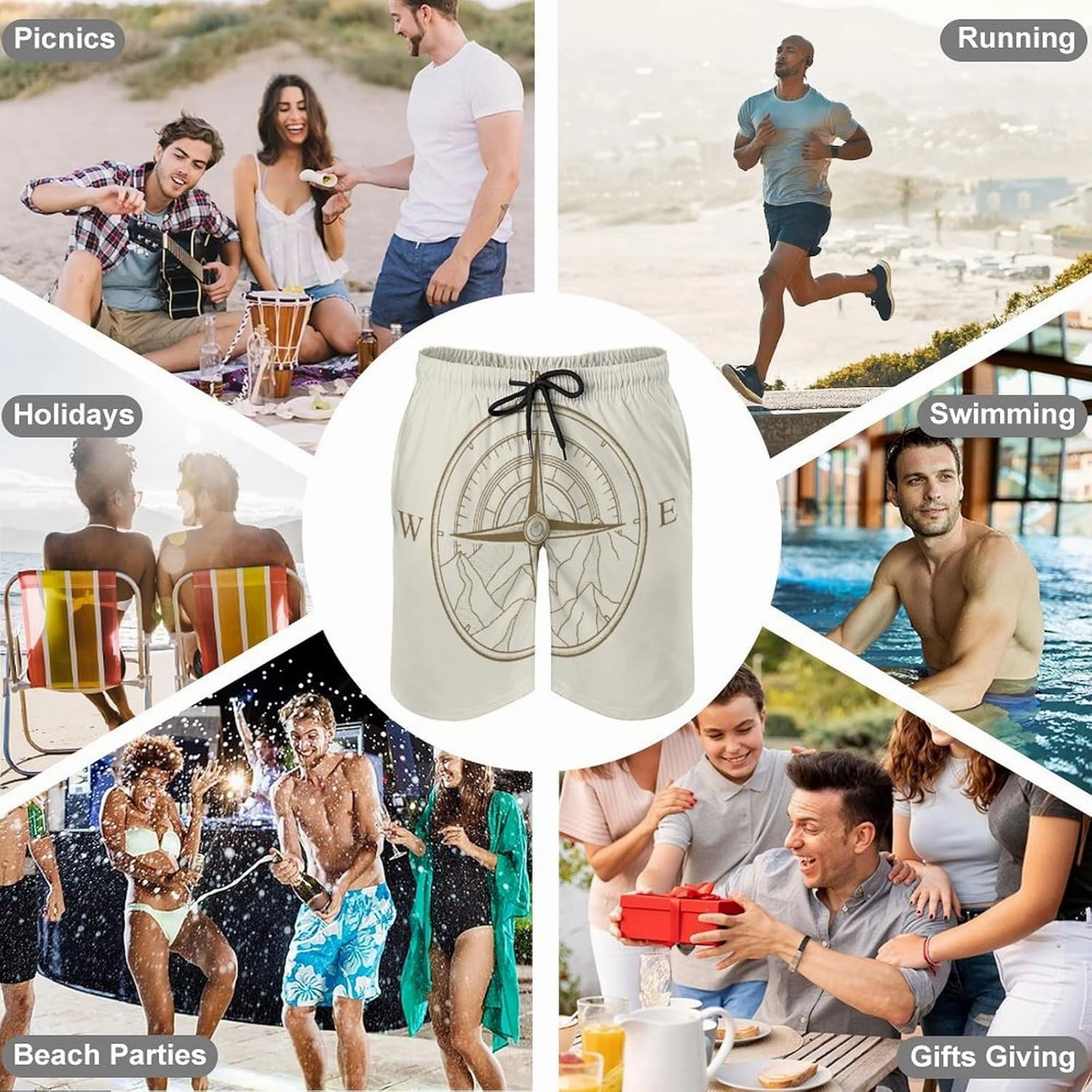 Men's Dragonfly-Moon-print2 Athletic Shorts Drawstring Graphic Shorts,