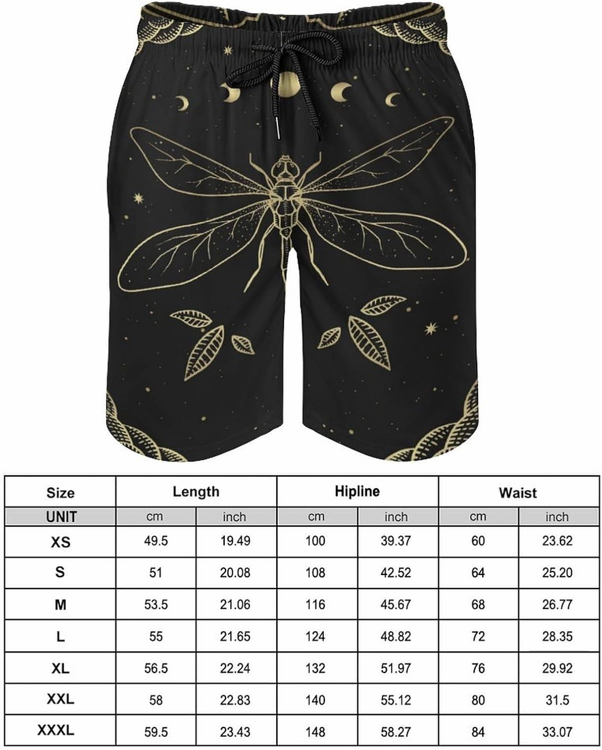 Men's Dragonfly-Moon-print2 Athletic Shorts Drawstring Graphic Shorts,