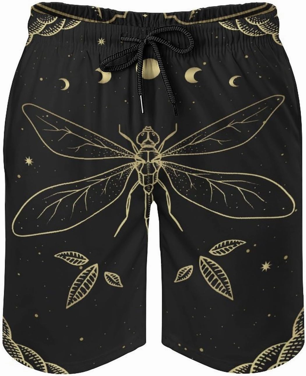 Men's Dragonfly-Moon-print2 Athletic Shorts Drawstring Graphic Shorts,