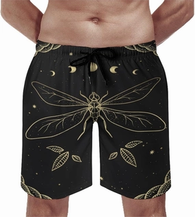 Men's Dragonfly-Moon-print2 Athletic Shorts Drawstring Graphic Shorts,