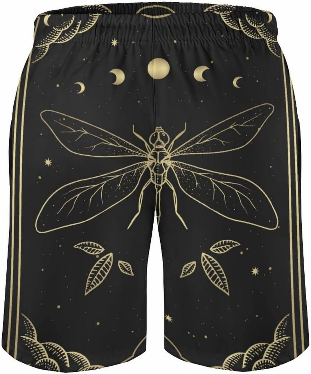 Men's Dragonfly-Moon-print2 Athletic Shorts Drawstring Graphic Shorts,