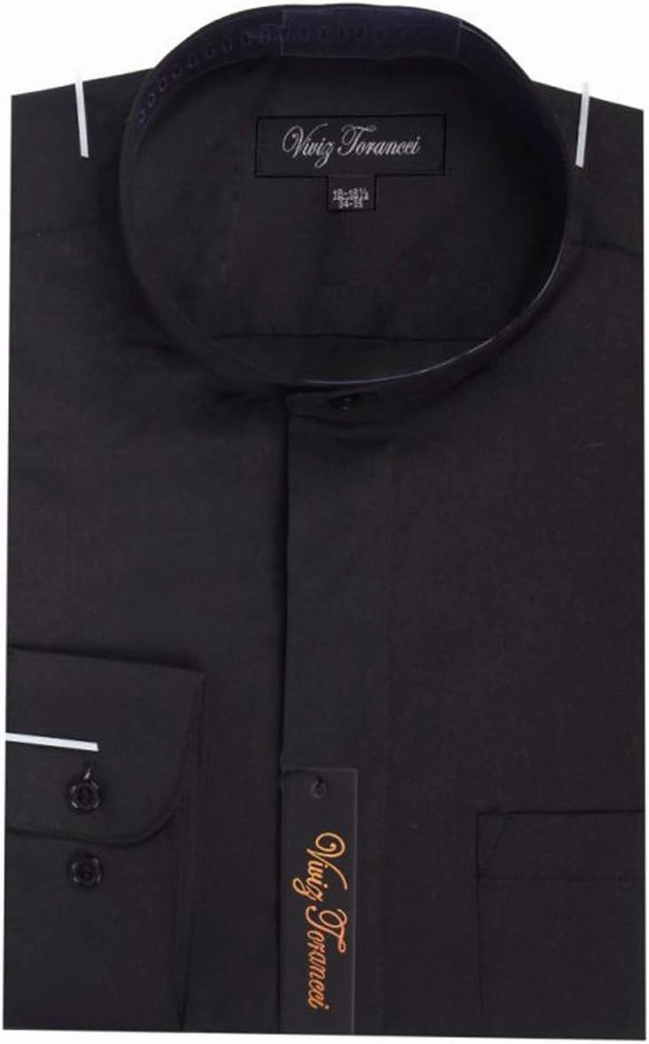 Men's Regular Fit Long Sleeve Banded Collar Solid Dress Shirt AC201