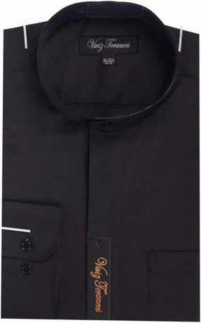 Men's Regular Fit Long Sleeve Banded Collar Solid Dress Shirt AC201