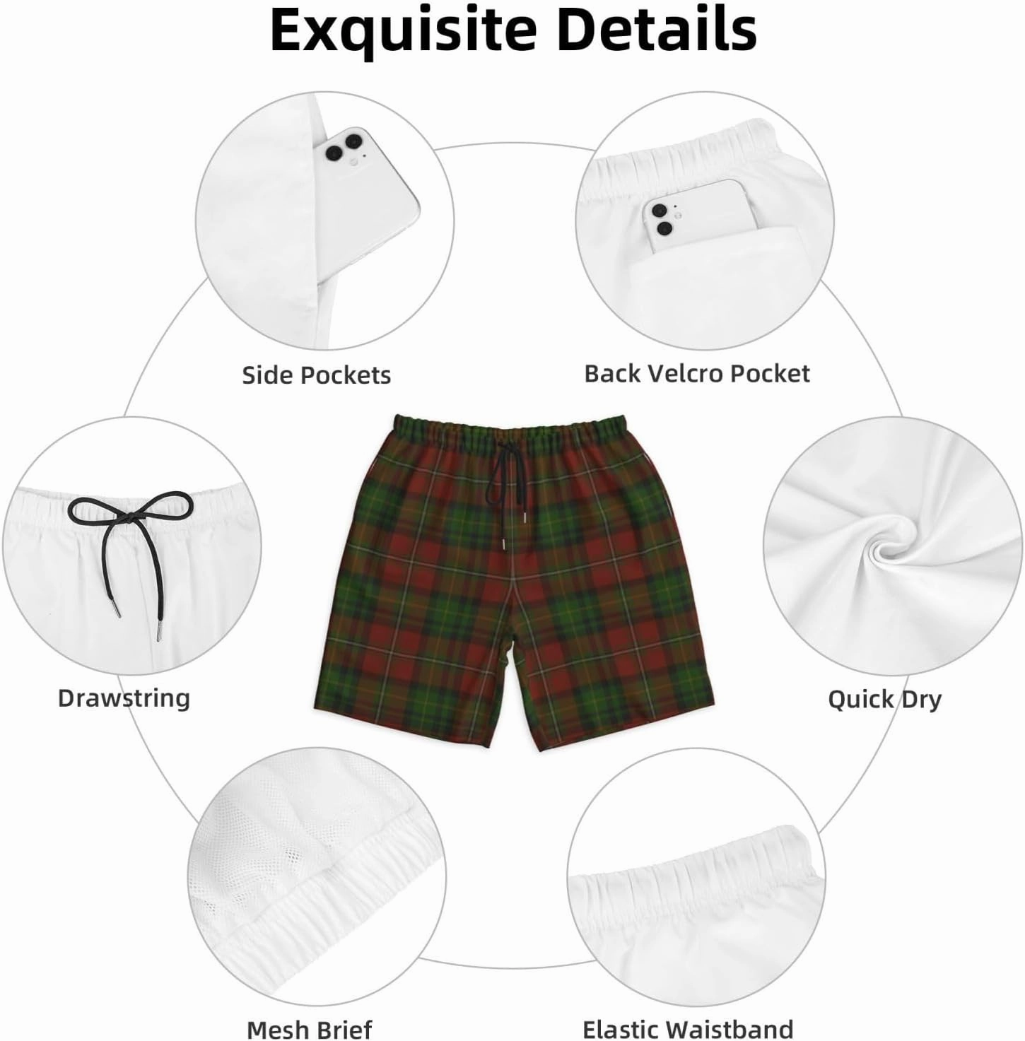 Men's Swim Trunks, Quick Dry Beach Shorts Summer Cool Beach Shorts with Mesh Lining