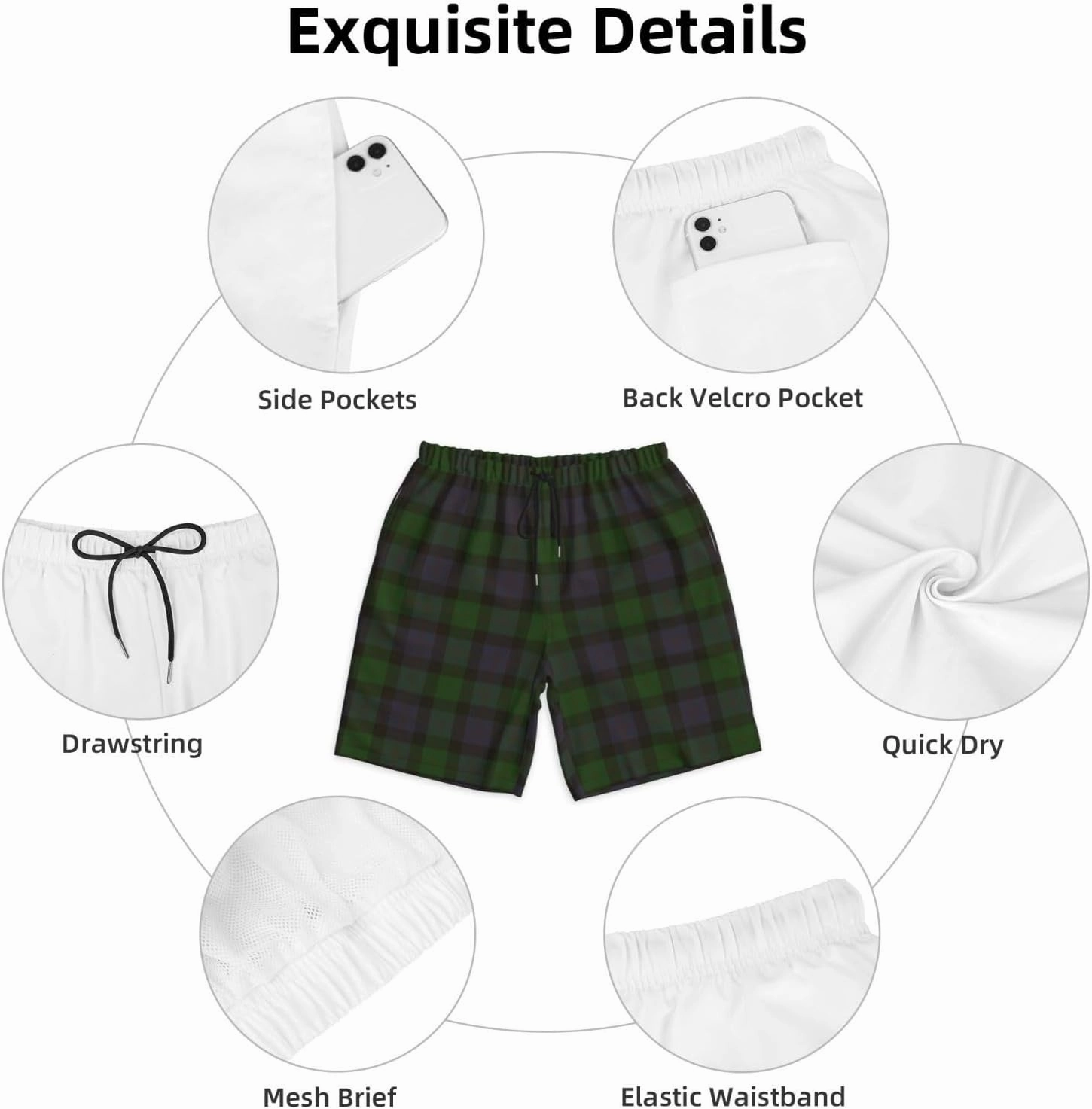Men's Swim Trunks, Quick Dry Beach Shorts Summer Cool Beach Shorts with Mesh Lining