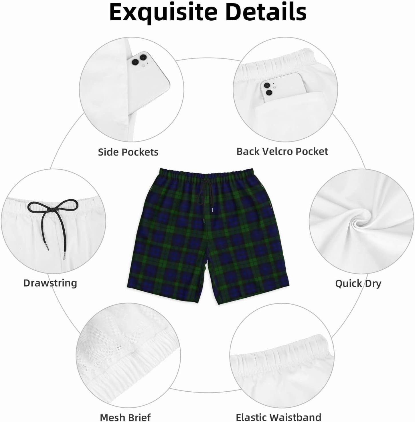 Men's Swim Trunks, Quick Dry Beach Shorts Summer Cool Beach Shorts with Mesh Lining