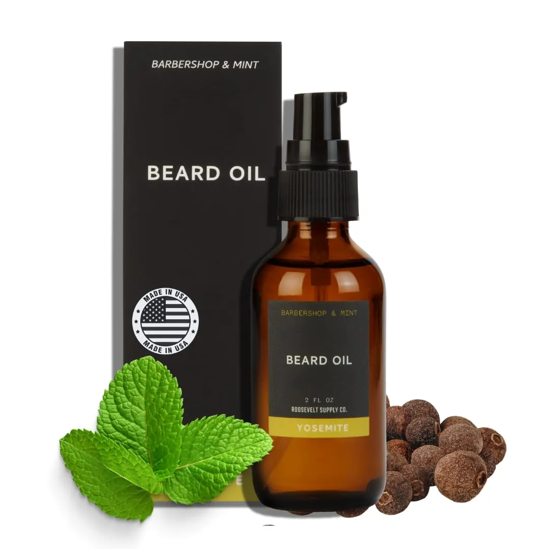 Mens Beard Oil, Leave In Beard Conditioner for Men, Beard Softener for Men, Mens Beard Care Products, Beard Growth Oil 2 FL Oz (2 FL OZ, Barbershop & Mint)