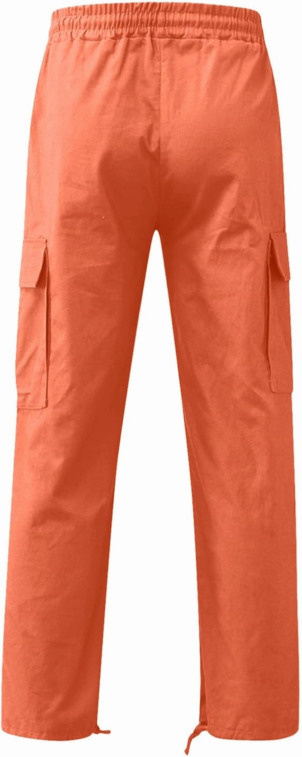 Mens Cargo Pants Loose Baggy Work Hiking Drawstring Trousers Outdoor Comfy Joggers with Multi Pockets