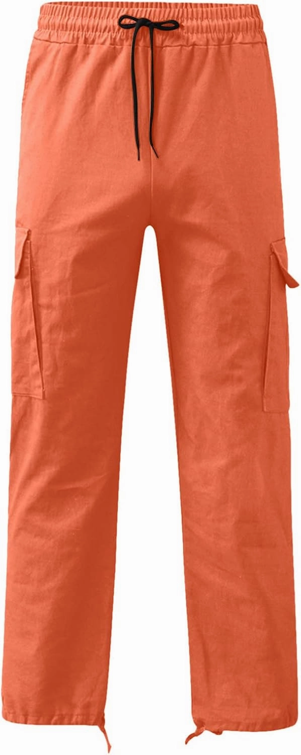 Mens Cargo Pants Loose Baggy Work Hiking Drawstring Trousers Outdoor Comfy Joggers with Multi Pockets