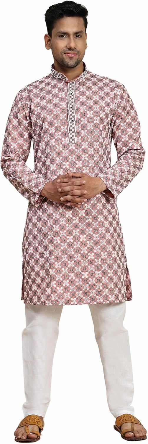 Mens Indian Traditional Cotton Kurta Sets, Men Kurta Set Indian Wedding Dress (A-119)