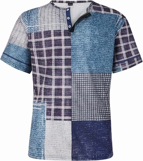 Mens Short Sleeve Henley Shirts Distressed Vintage Color Block Waffle Plaid T-Shirt Slim Fit Golf Polo Shirts for Men