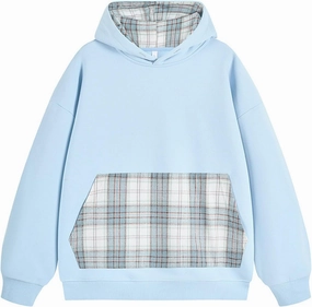 Mens Sweatshirt Hoodies Long Sleeve Casual Sweatshirts Men's Classic Plaid Hoodies with Pocket Drawstring Pullover