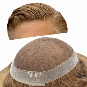 Mens Toupee Hair Piece French Lace Toupee For Men Hair Replacement System For Men Hairpiece Natural Hairline 8X10#17R BROWN/BLONDE MIX WARM TONE