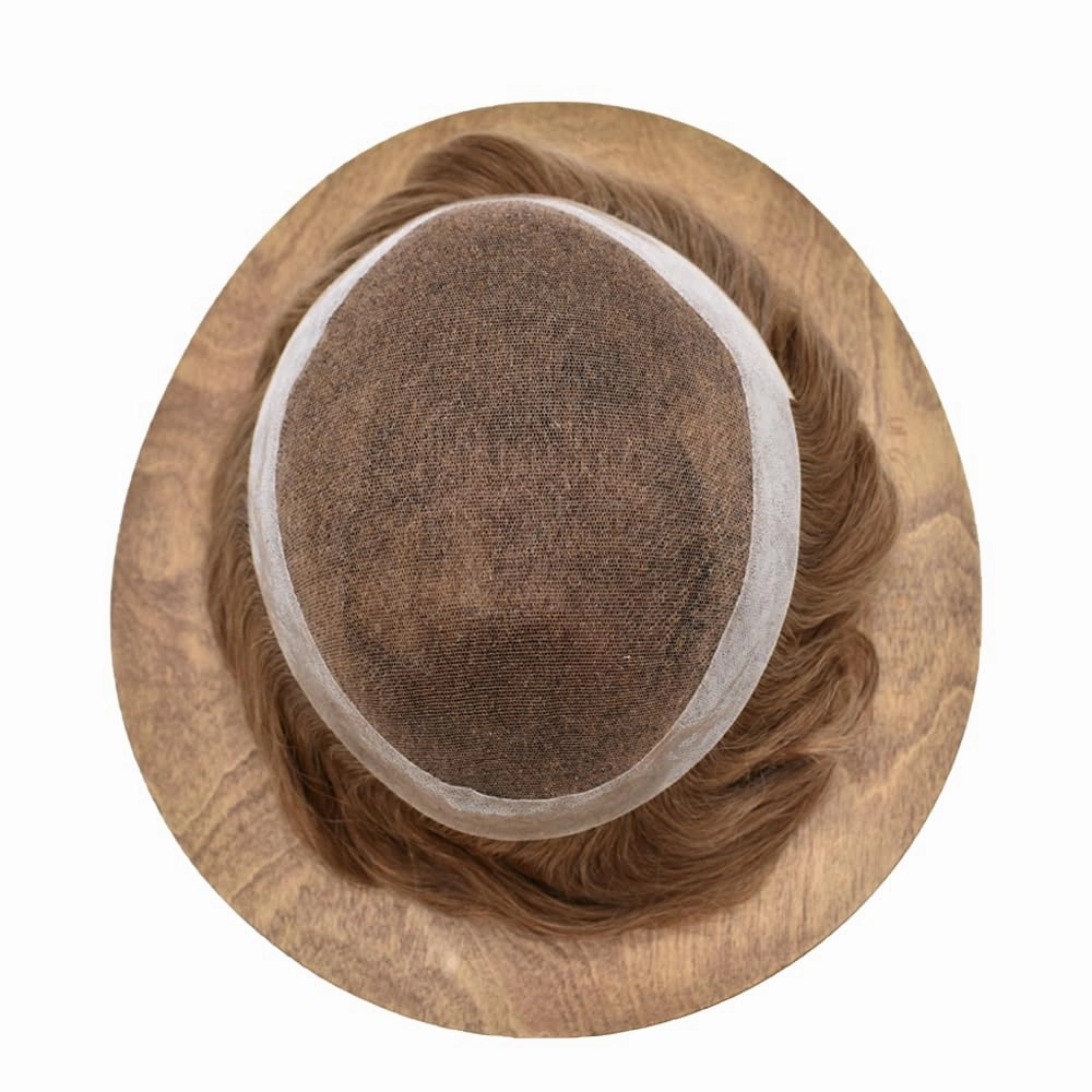 Mens Toupee Hair Piece French Lace Toupee For Men Hair Replacement System For Men Hairpiece Natural Hairline 8X10#17R BROWN/BLONDE MIX WARM TONE