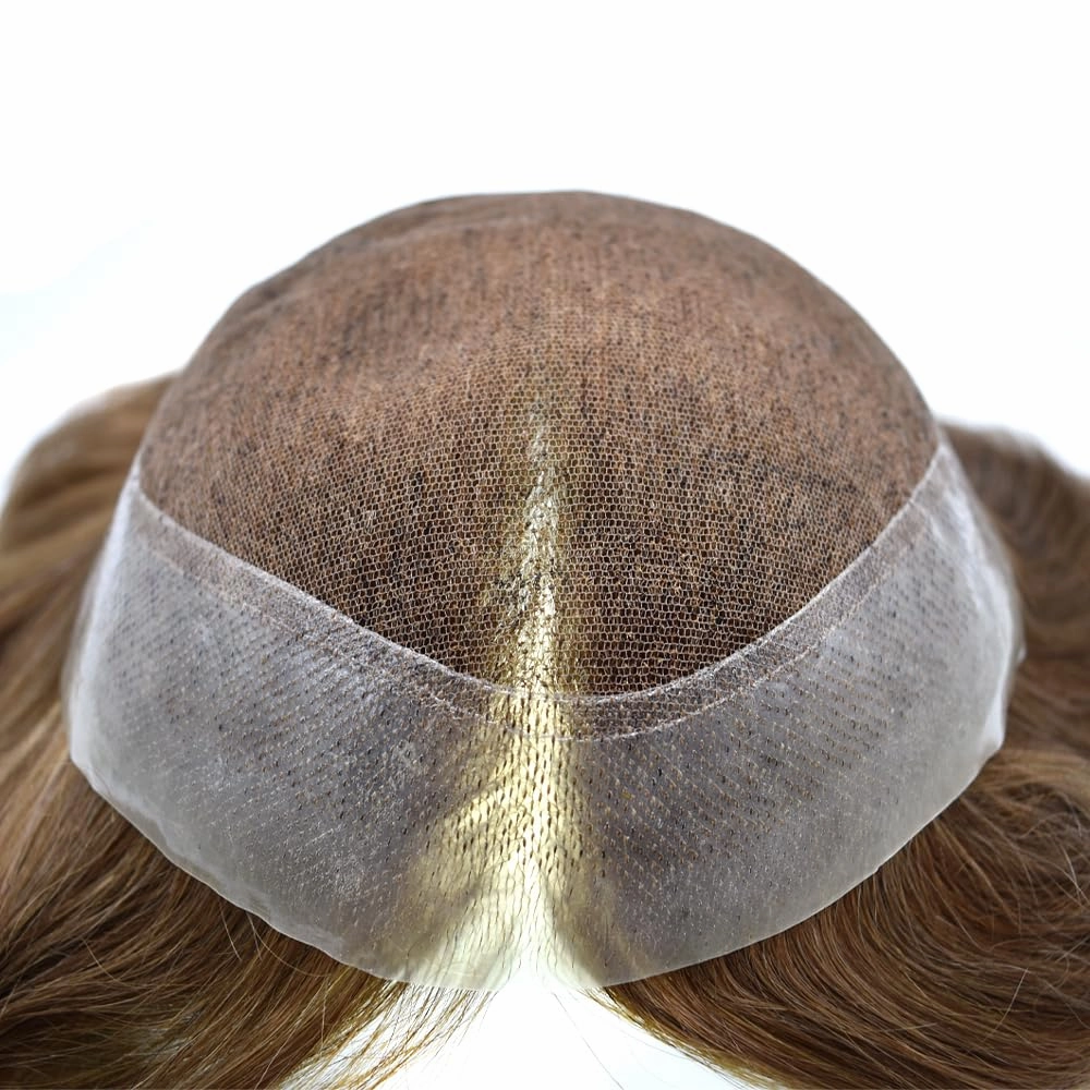 Mens Toupee Hair Piece French Lace Toupee For Men Hair Replacement System For Men Hairpiece Natural Hairline 8X10#17R BROWN/BLONDE MIX WARM TONE