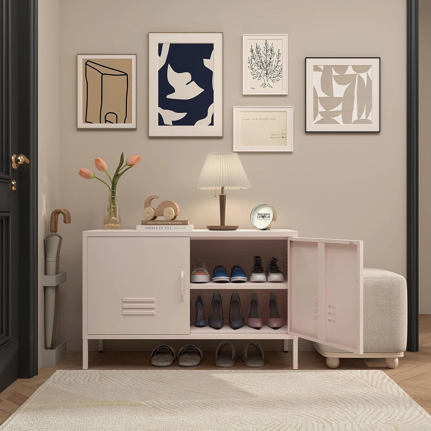 Metal Cabinets,2 Door Cabinet with Adjustable Shelf,Pink Storage Cabinet for Bedroom,Living Room,Pink