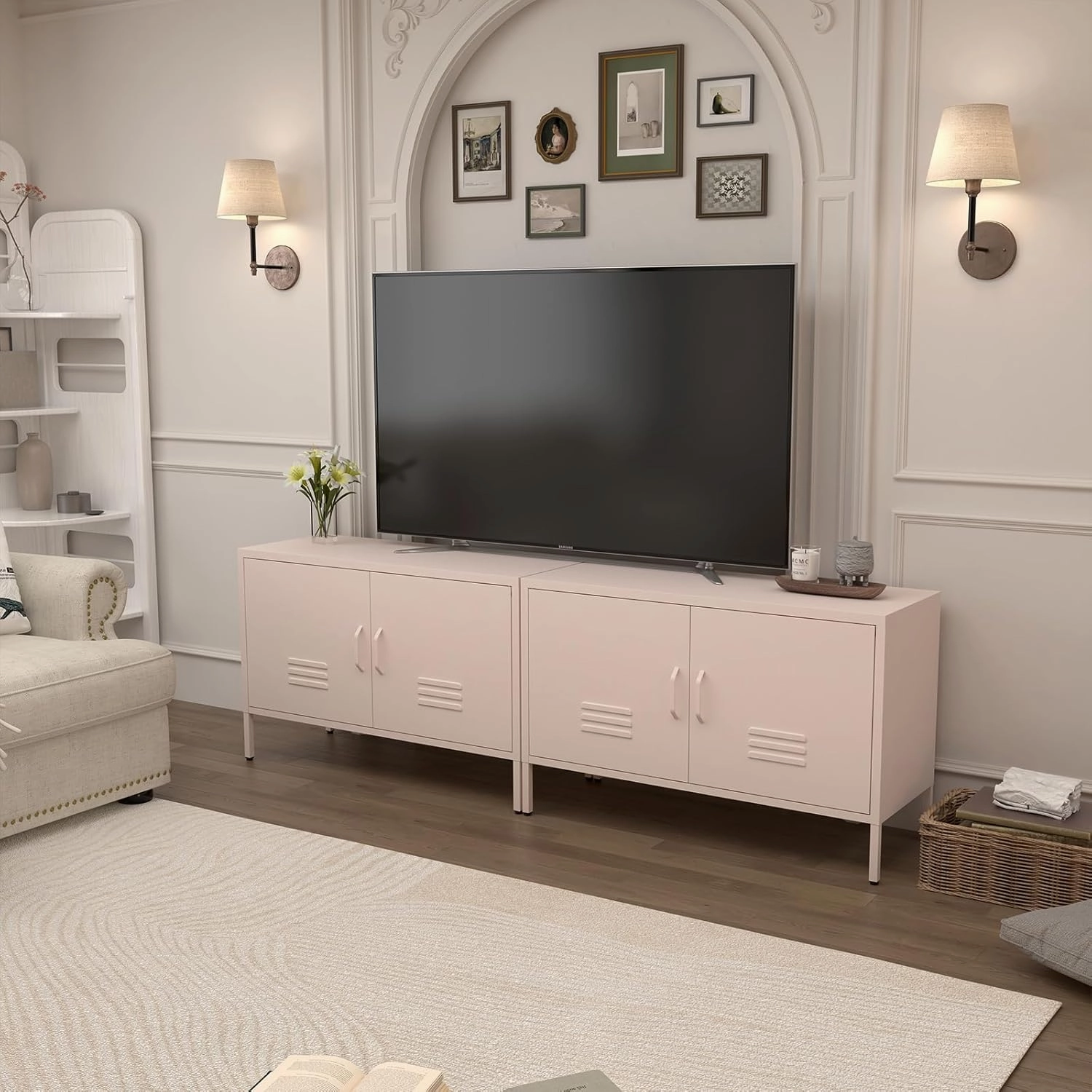 Metal Cabinets,2 Door Cabinet with Adjustable Shelf,Pink Storage Cabinet for Bedroom,Living Room,Pink